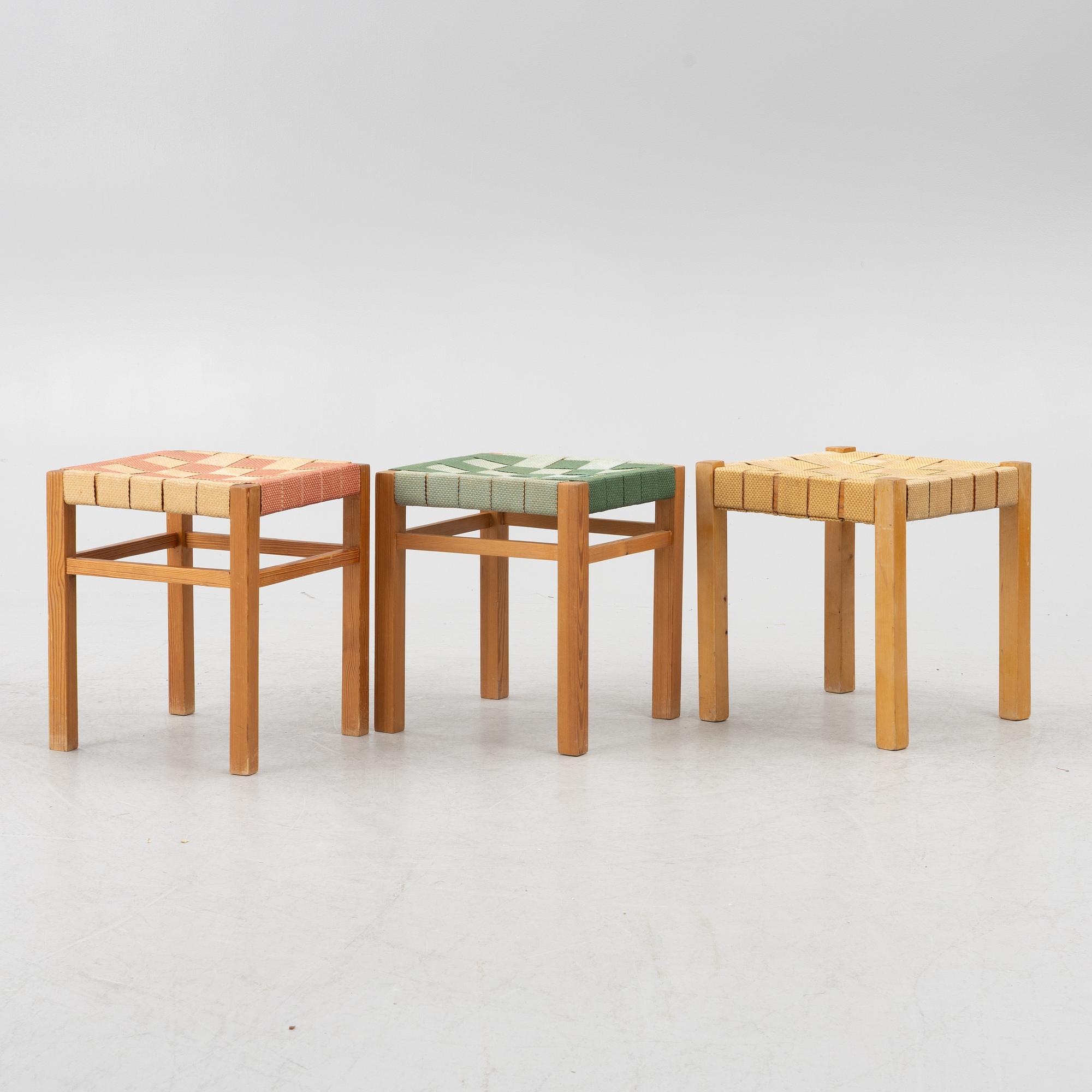 Axel Larsson, Stools 3 pcs, functionalist, Bodafors, 1930s.