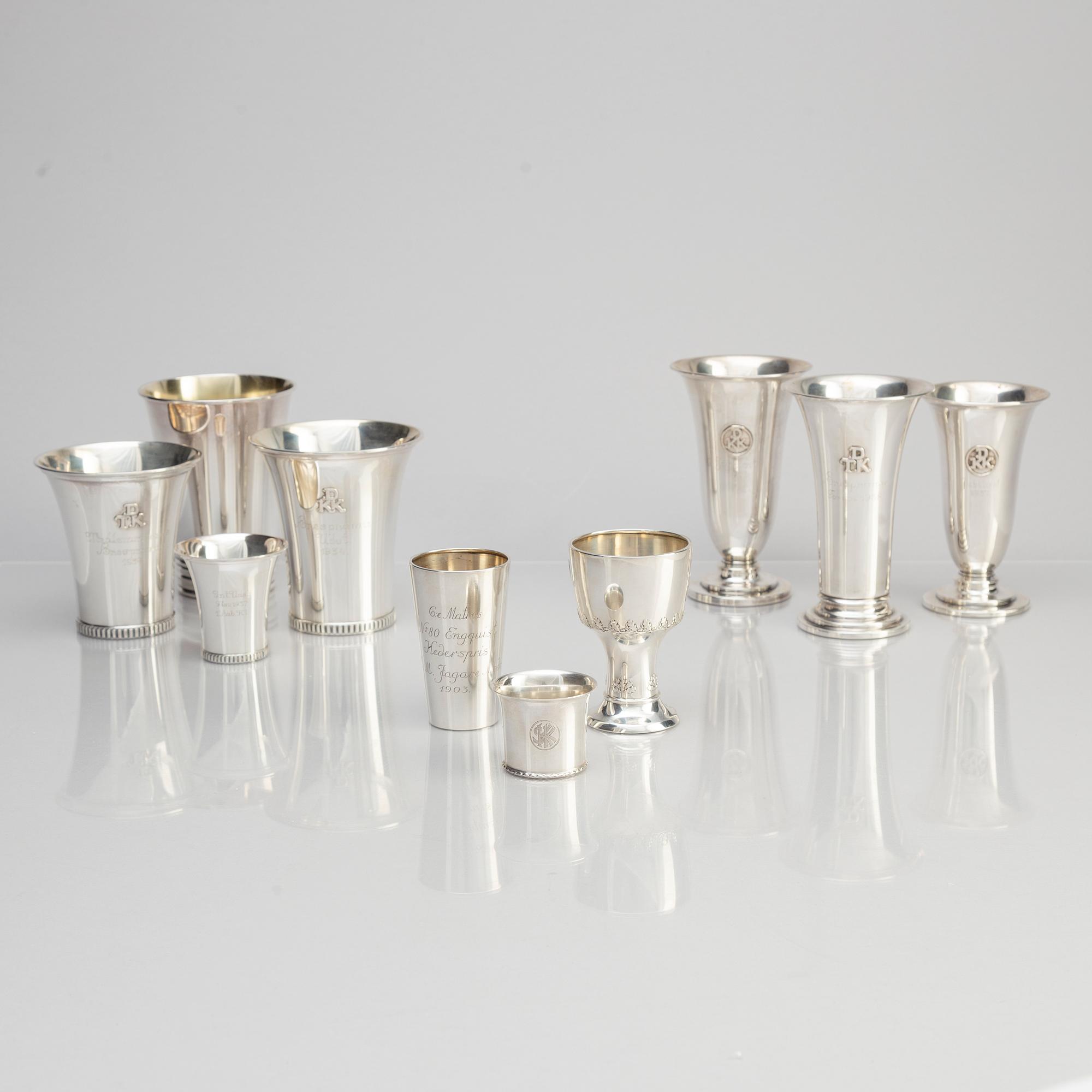 Ten Silver Beakers, 20th Century.