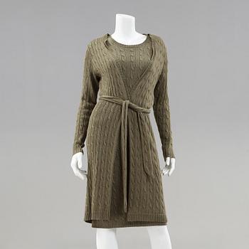 A knitten dress with long cardigan by Ralph Lauren.