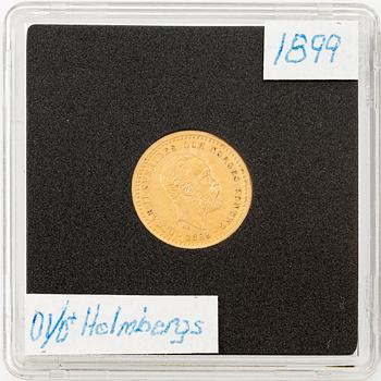 Gold coin, Oscar II, 5 kronor, type I, Sweden 1899,