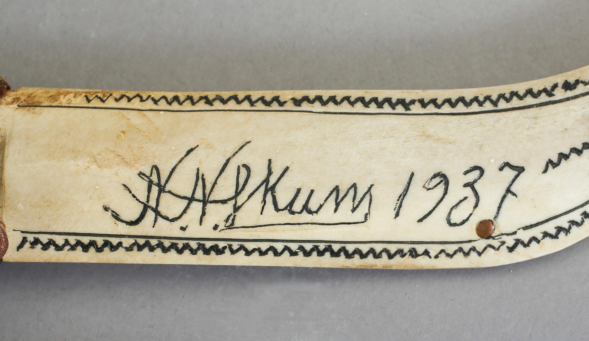 SAMEKNIV, Nils Nilsson Skum, renhorn. Signerad och daterad 1937.