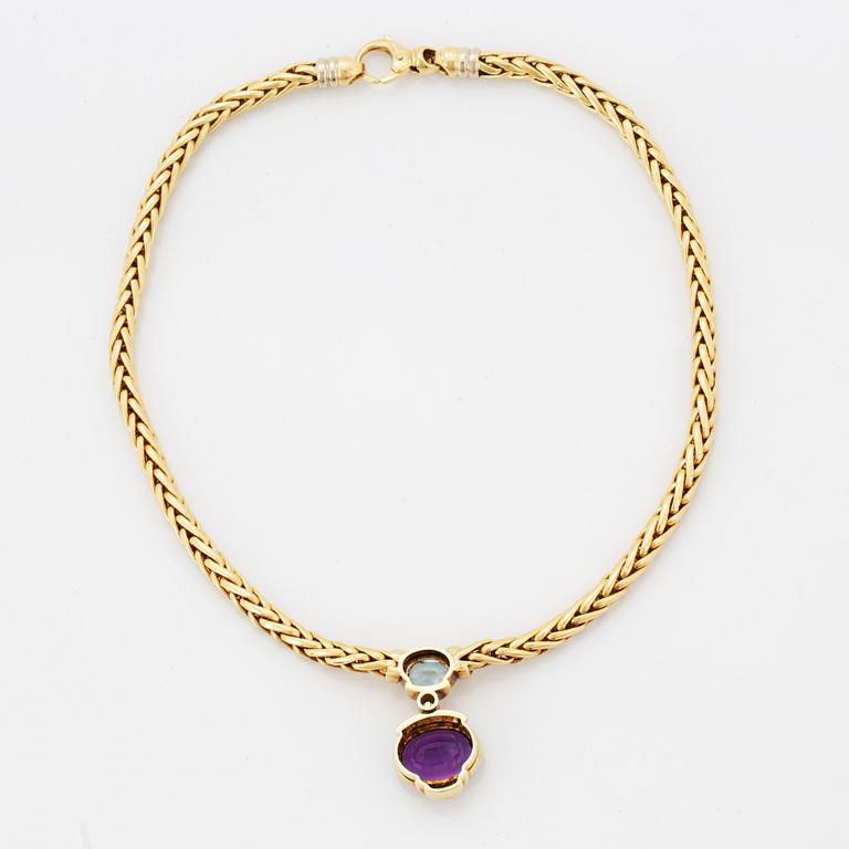 COLLIER, med briljantslipad diamant, ametist samt akvamarin.