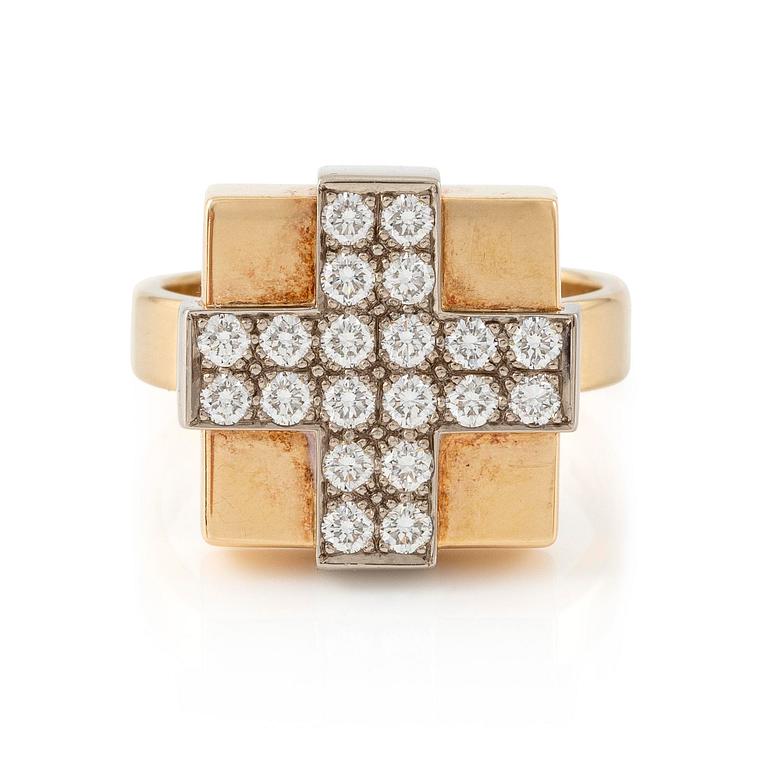 Gunnar Cyrén, a ring 18K rose and white gold with 20 brilliant-cut diamonds, unique, Gävle 1998.