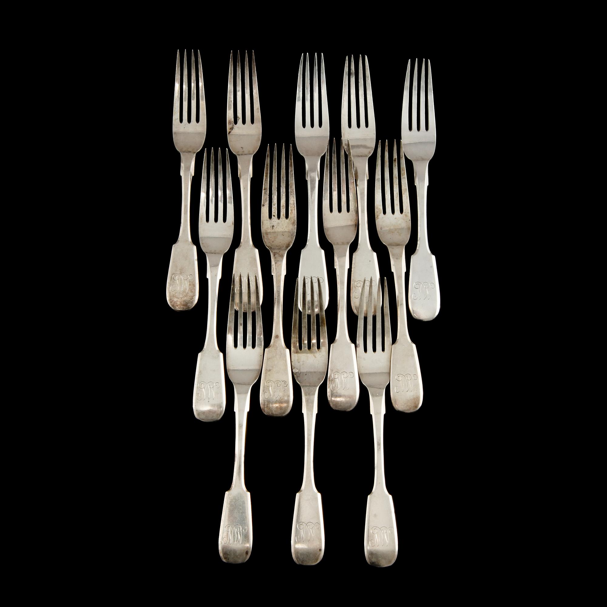 MATGAFFLAR,  12 st, silver, Mathias Kilpeläinen,  St Petersburg, Ryssland, 1879. Vikt 840 g.