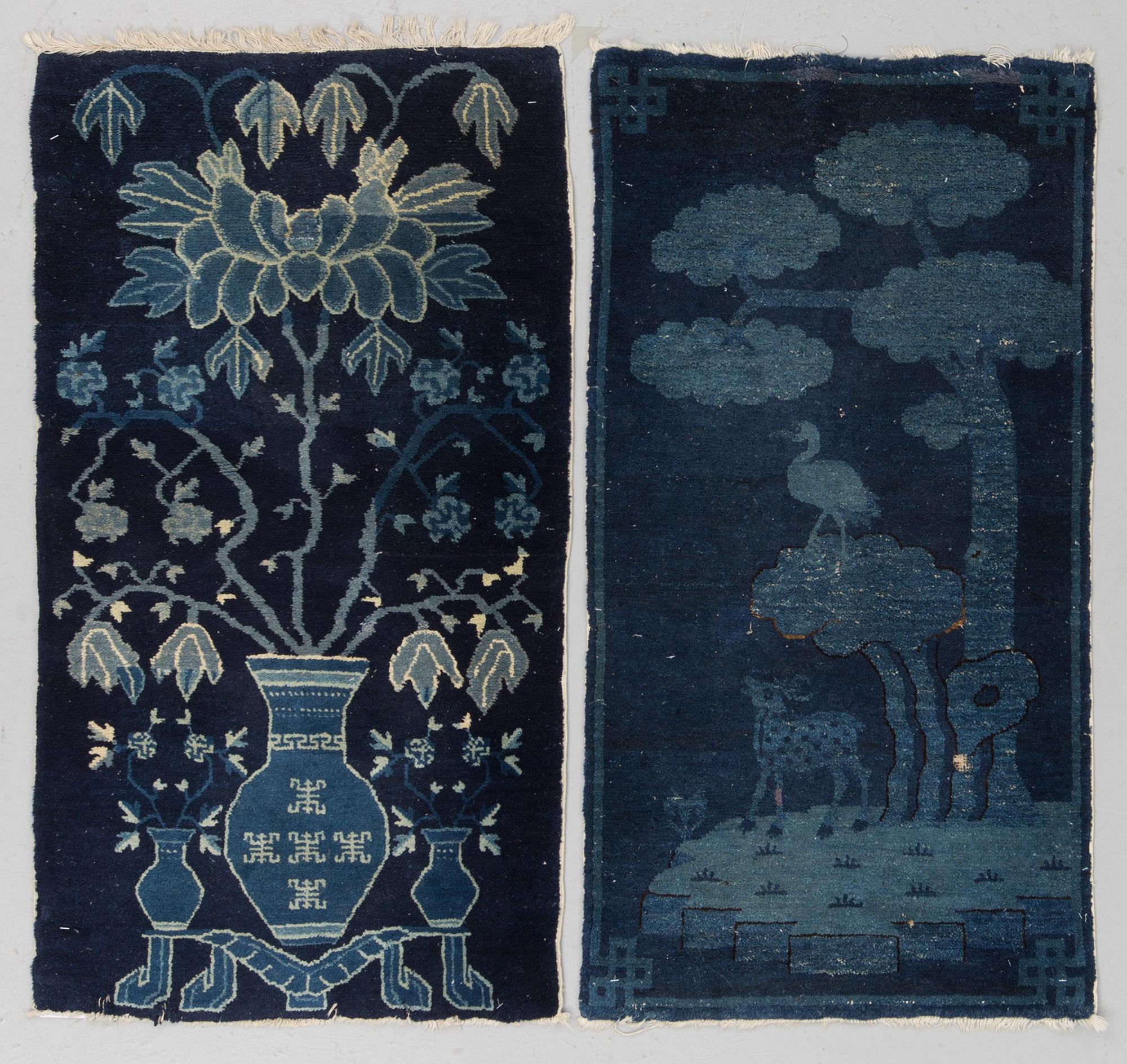 RUGS, 2 pieces, semi-antique Baotou, China, ca 110 x 58 and 111 x 60,5 cm.