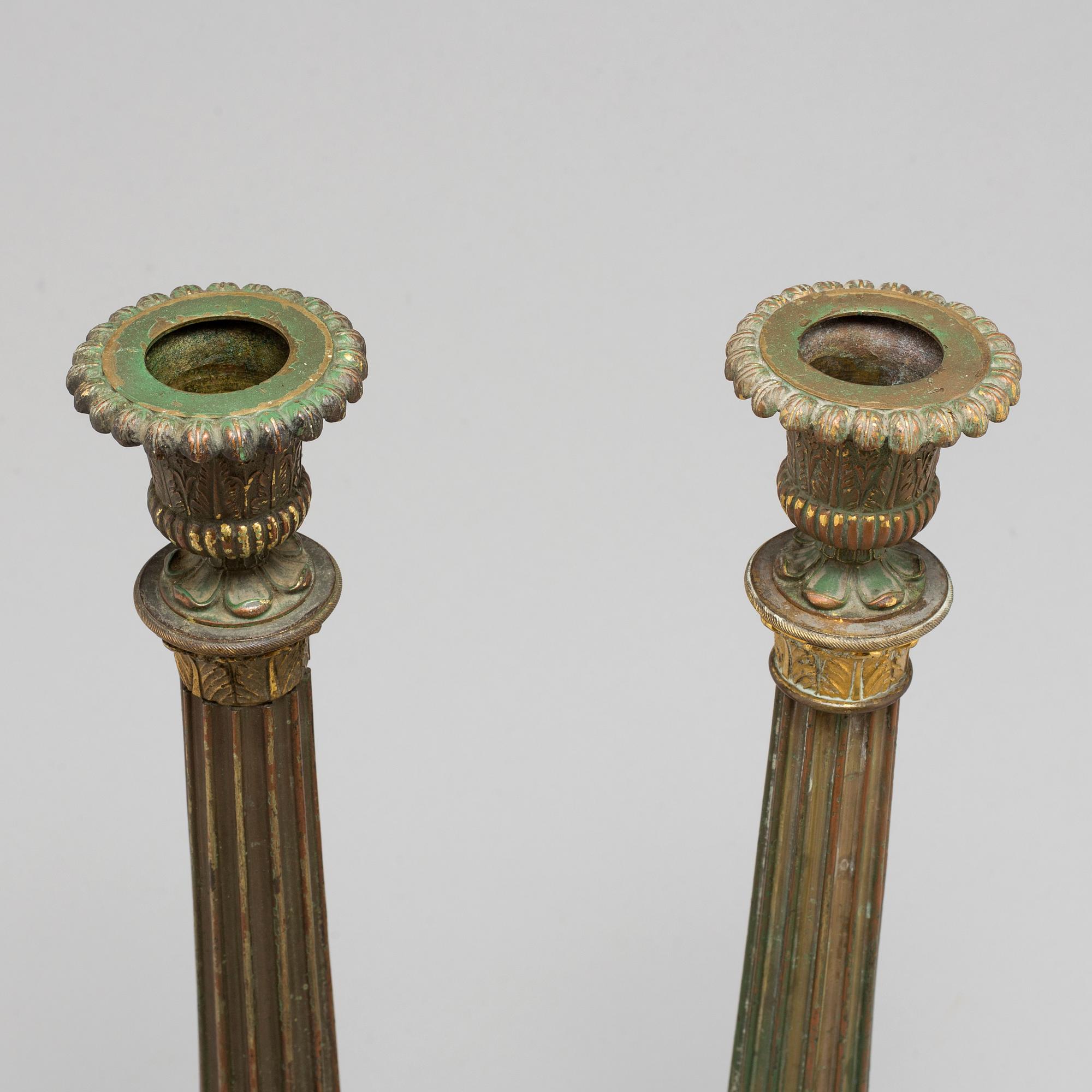A pair of bronze gustavian candlesticks, late 18th century.