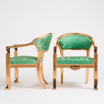 A pair of late Gustavian armchairs, Stockholm, around 1800.