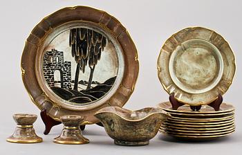 PARTI FLINTGODS, 13 delar, Josef Ekberg, Gustavsberg.