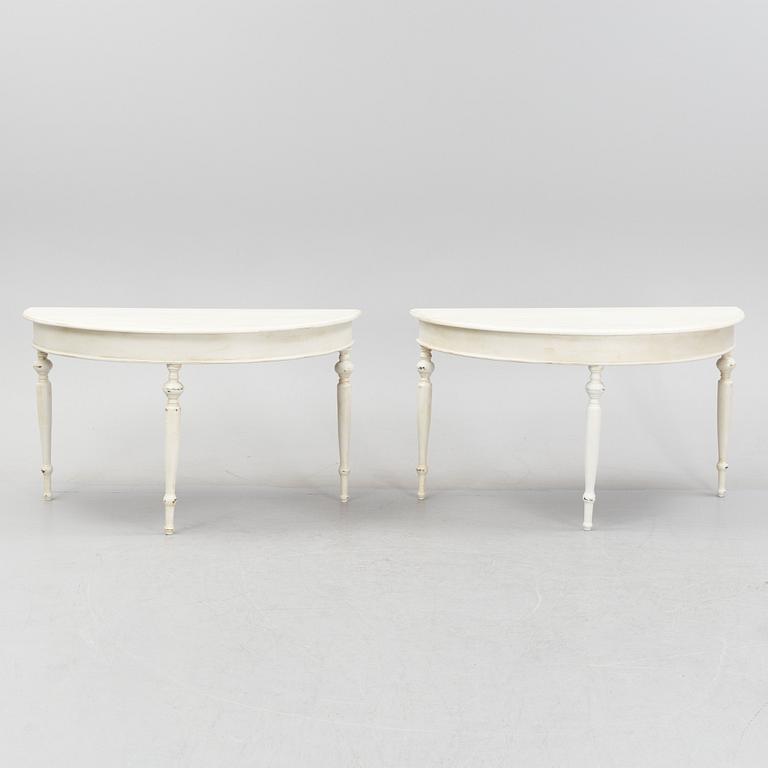 A round painted dining table.