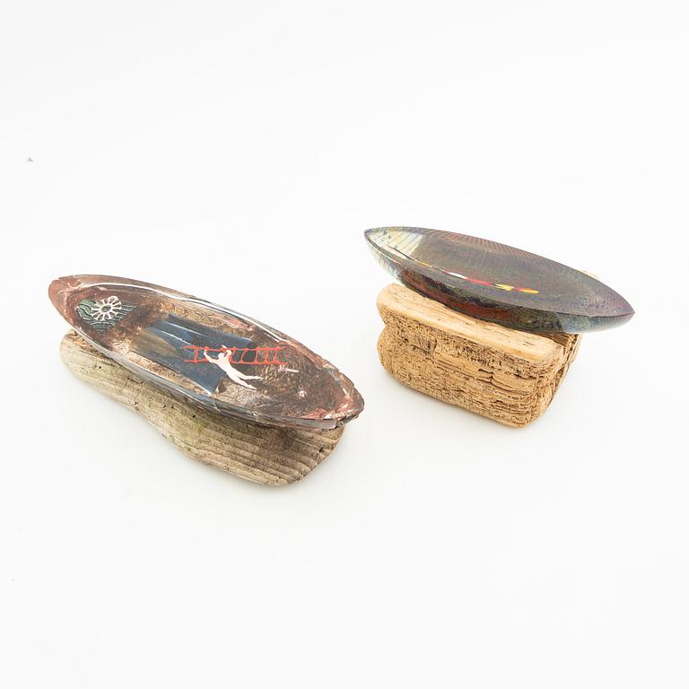 Bertil Vallien, sculpture, 2 pcs, glass, Kosta Boda.