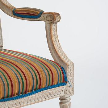 A carved Gustavian armchair, late 18th Century.