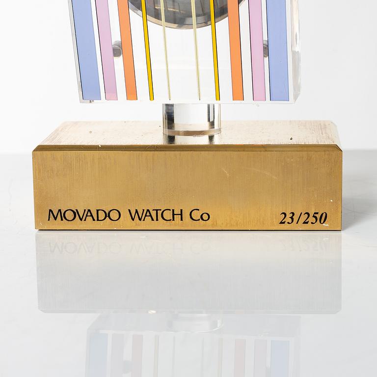 Yaacov Agam, Movado, "Rainbow", Two wrist watches, a table clock and a pocket watch.