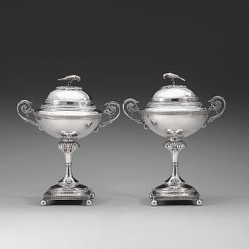 A pair of 19th century silver sugar-bowls, marks of Gustaf Möllenborg, Stockholm 1824.