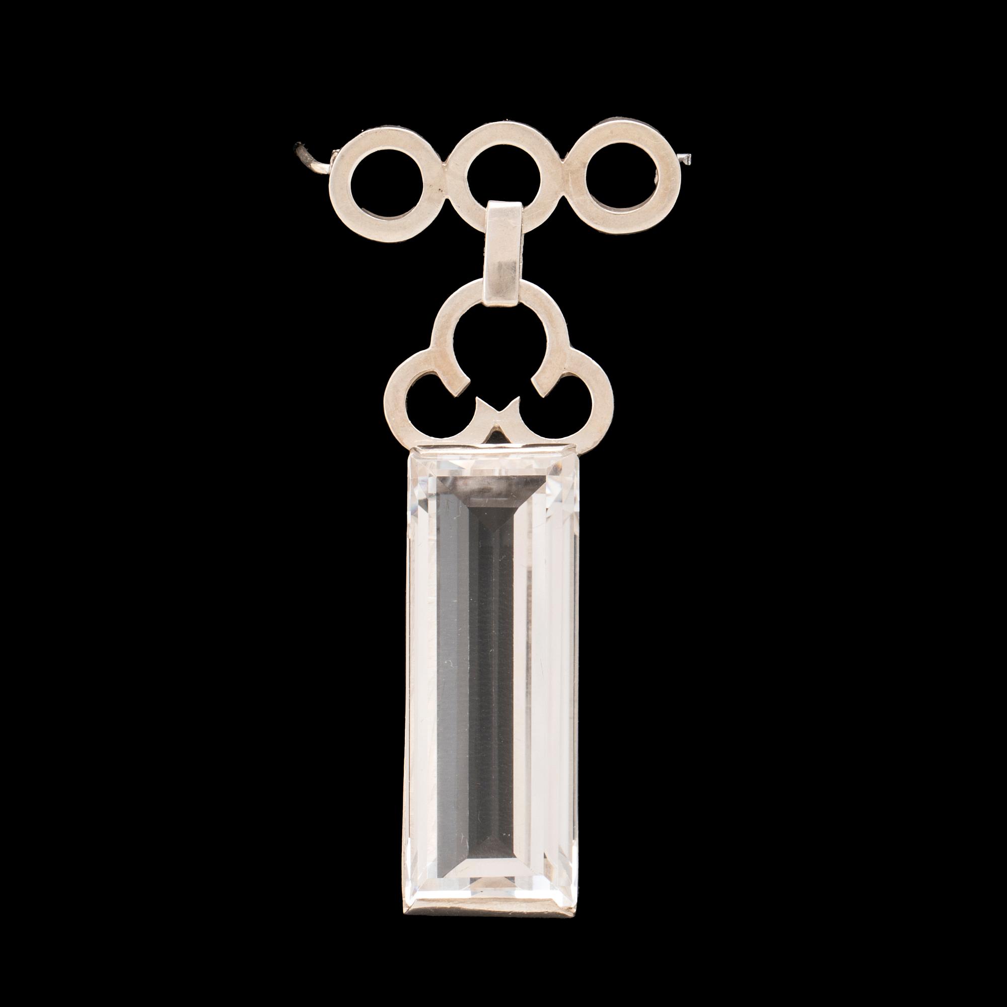 Brosch silver och trappslipad bergkristall, stämplad Stigbert och Per Emilson Laholm 1941.
