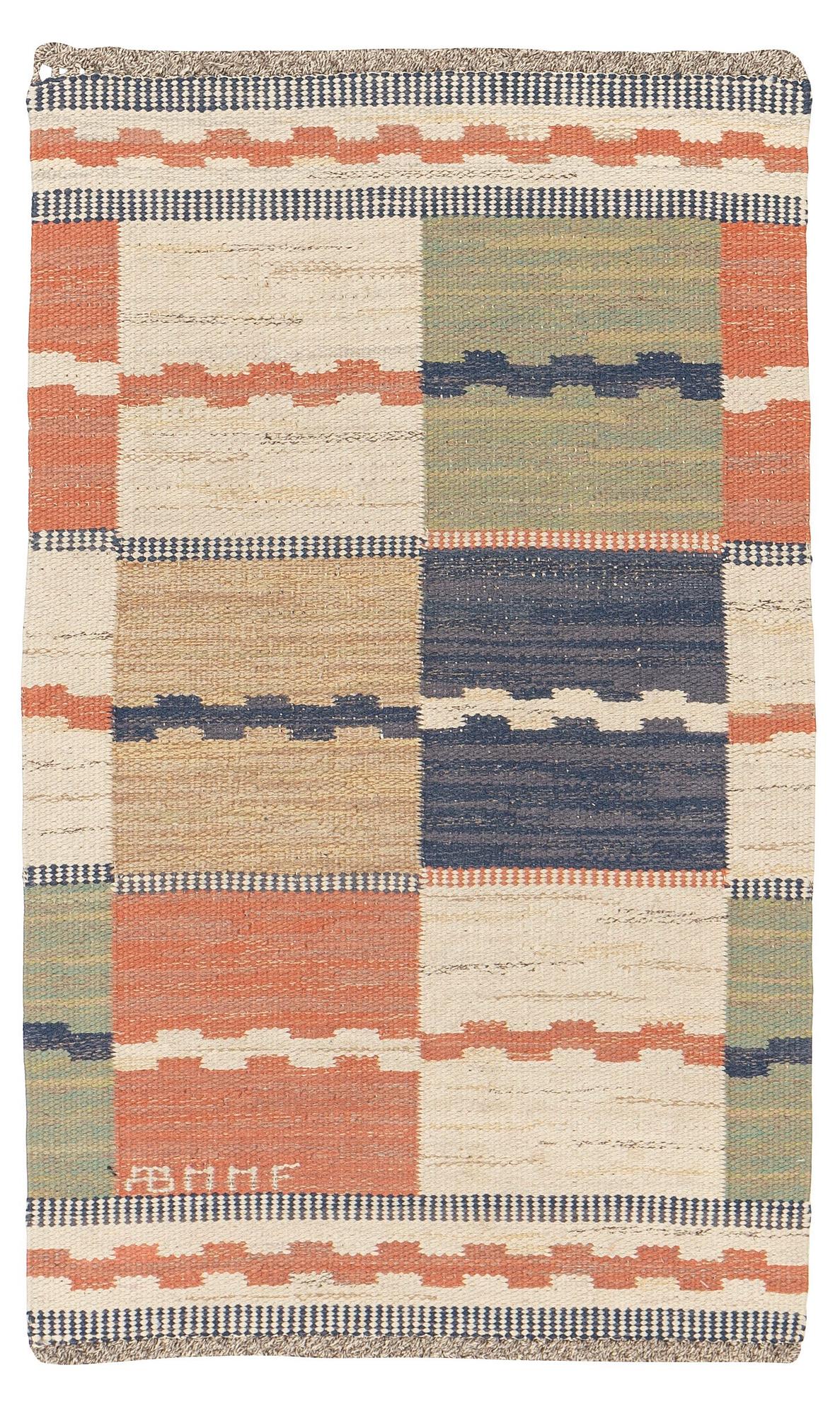 Märta Måås-Fjetterström, matta, "Vita Rutmattan", rölakan, ca 112 x 68,5 cm, signerad AB MMF.