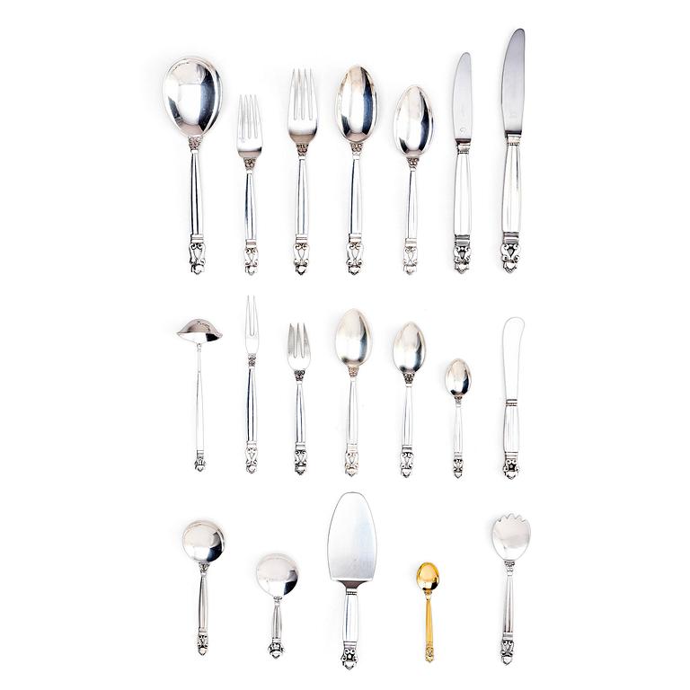 Johan Rohde, a set of 95 pieces of 'Konge/Acorn' sterling silver and stainless steel flatware, Georg Jensen, Copenhagen, post 1945.