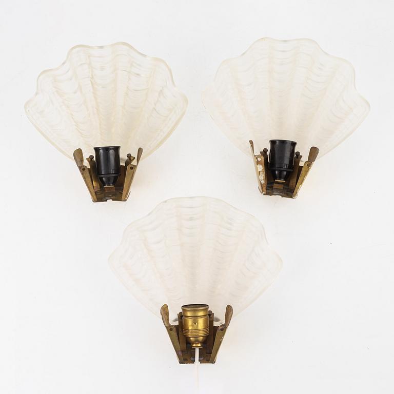 Vägglampor, 3 st, "coquille", ASEA belysning 1940-tal.