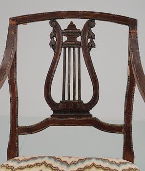A pair of, probably Italian, 19th c. armchairs from Queen Victoria, Solliden. The embroidery by King Gustav V.