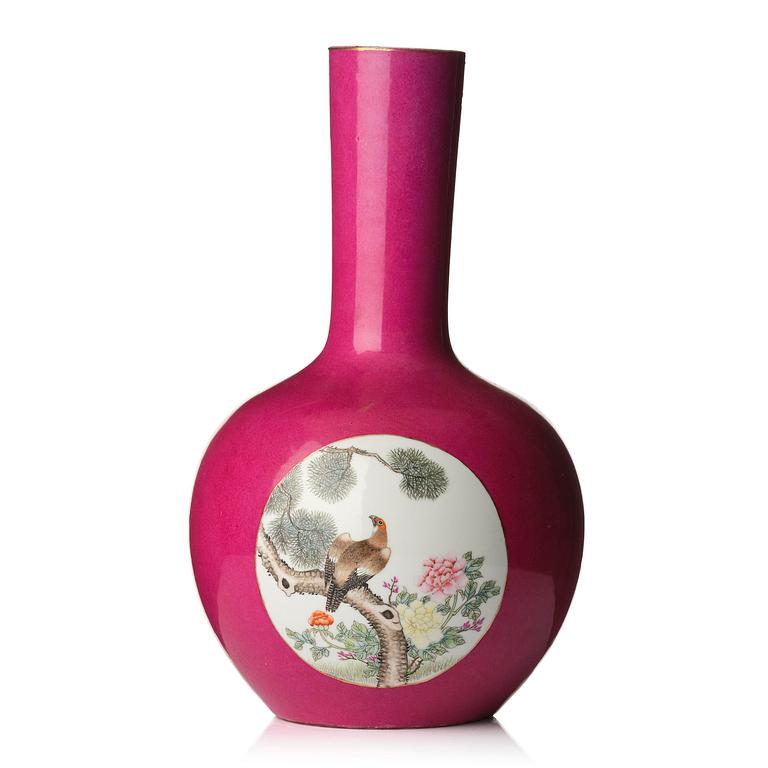 A pink ground Chinese famille rose vase, 20th century.
