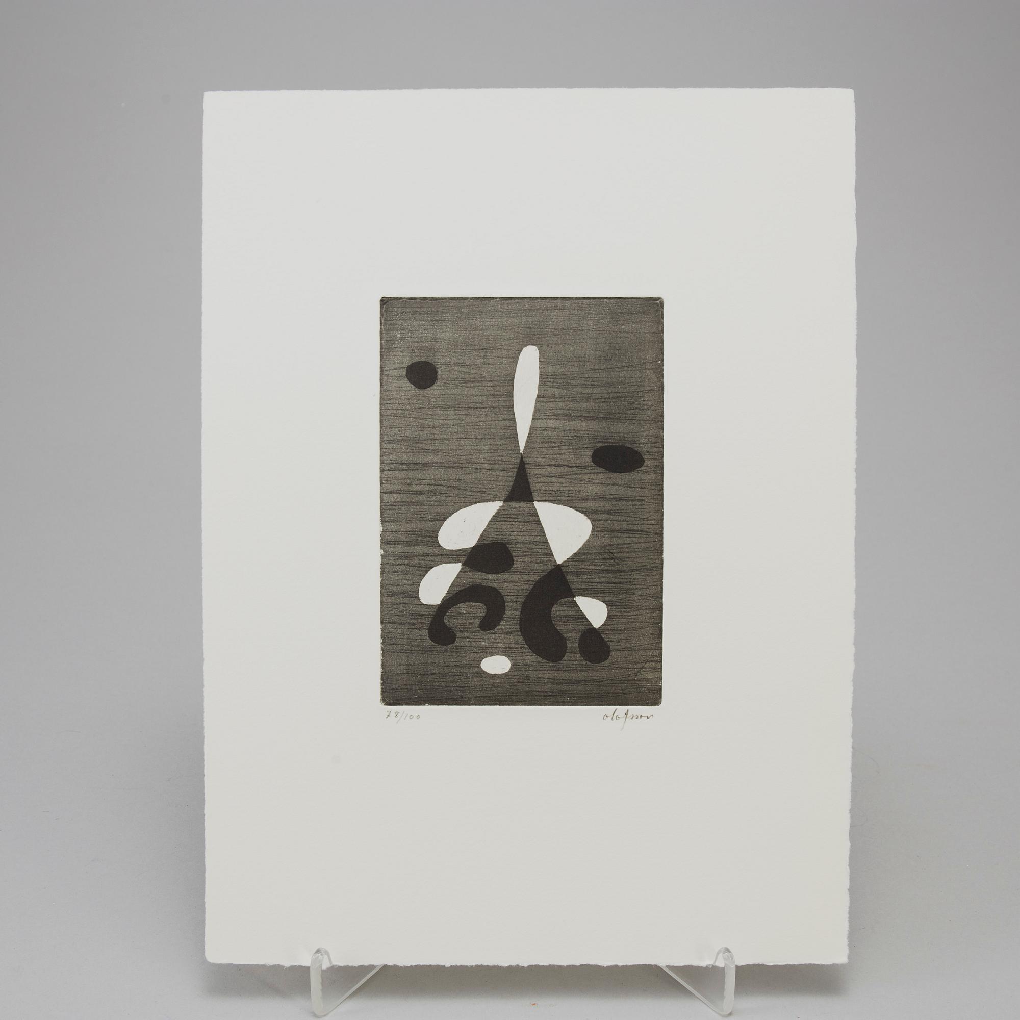 PIERRE OLOFSSON, graphic portfolio with 5 etchings, one of which handcoloured with bodycolour. Edition 78/100.