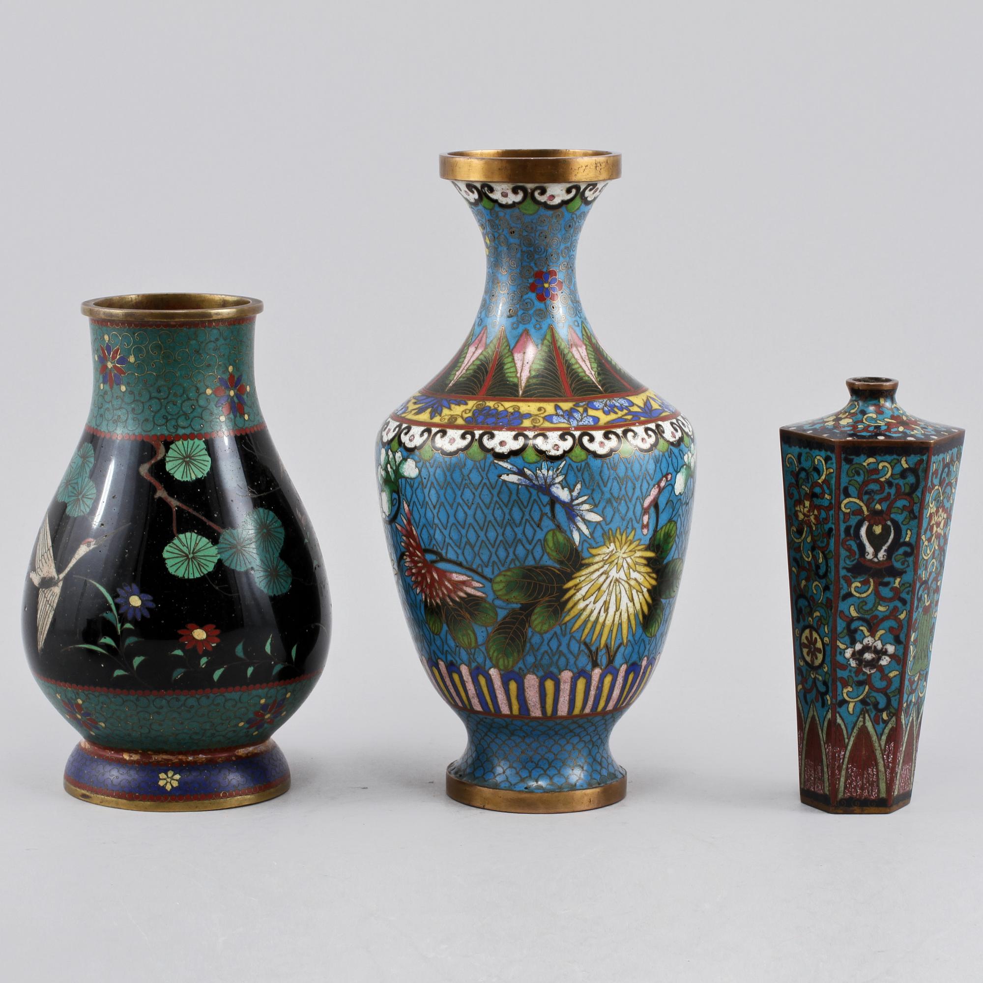VASER, 6 st, cloisonné, orientaliska, 1900-tal.