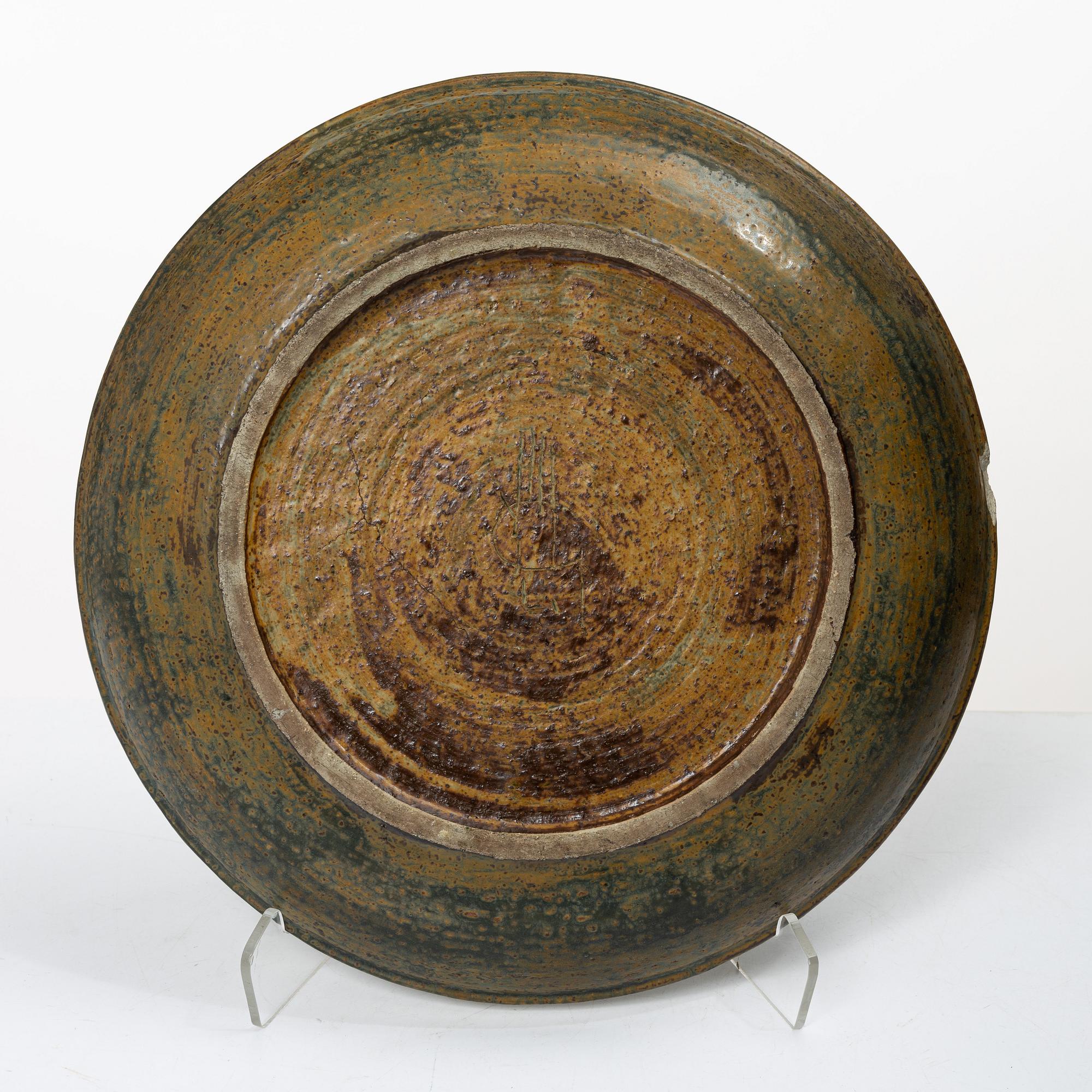 Carl-Harry Stålhane, Unique stoneware dish, Gustavsberg Studio.