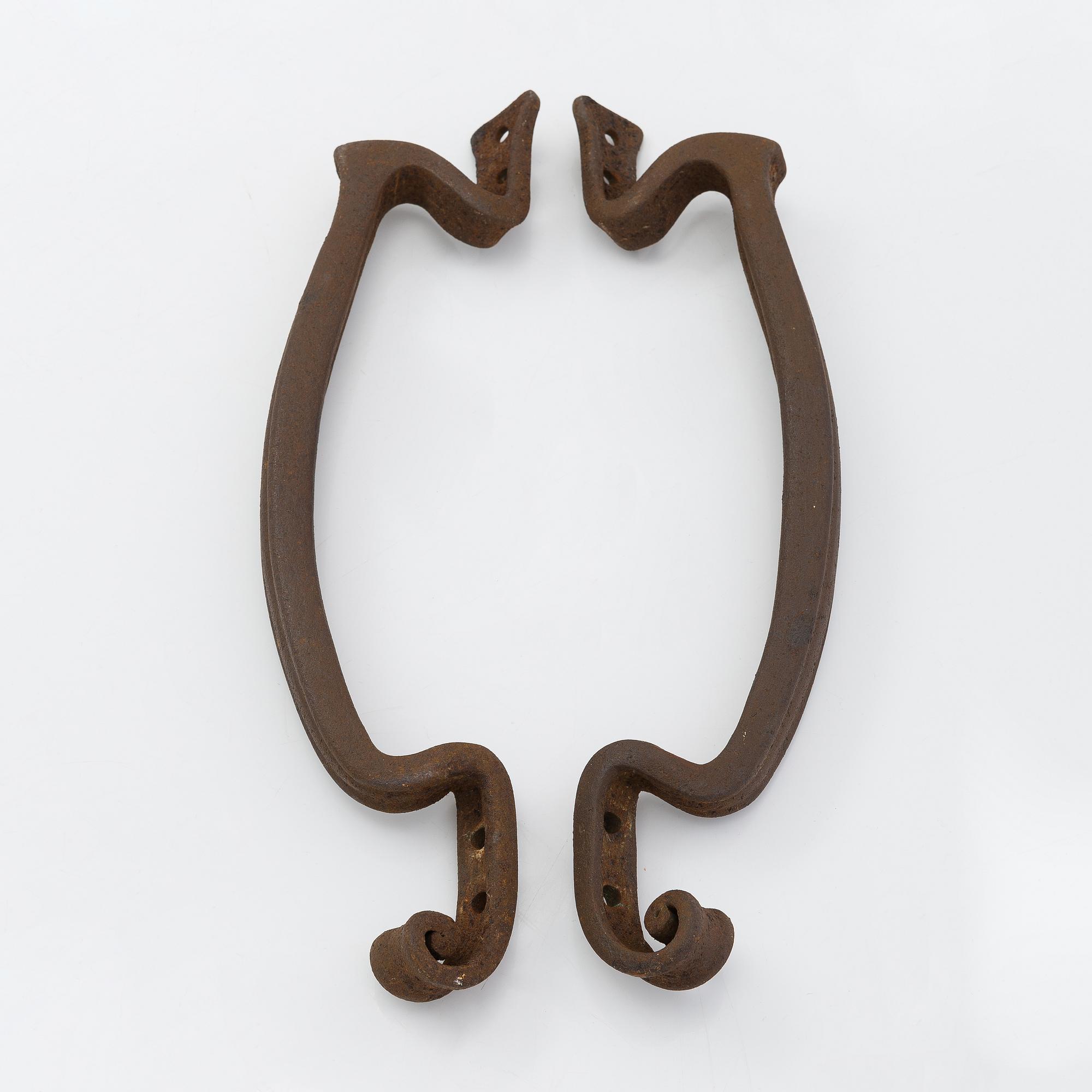 Dörrhandtag, spegelvända, 2 st, Art Nouveau, tidigt 1900-tal.