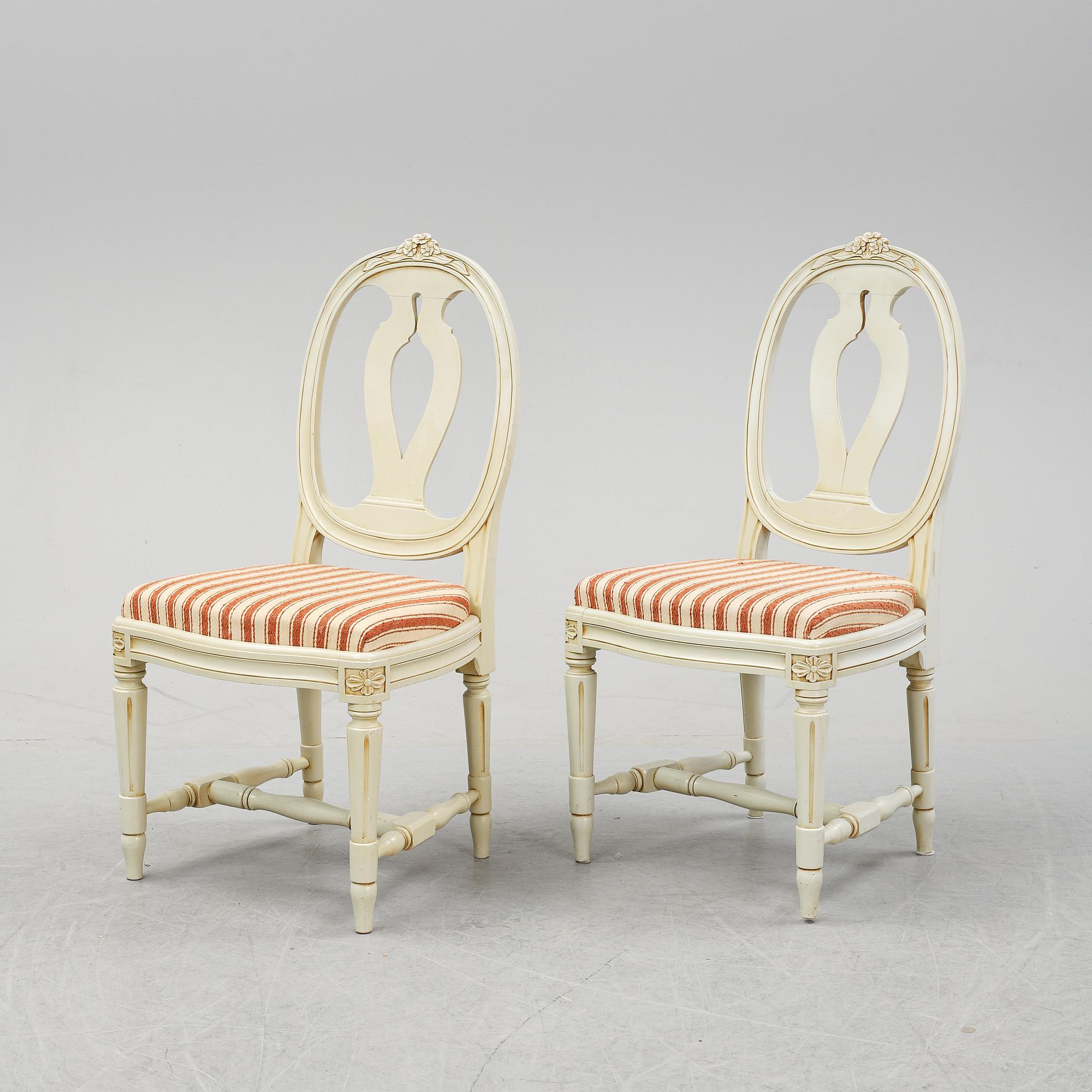 Six Gustavian style chairs, second half of the 20th Century.