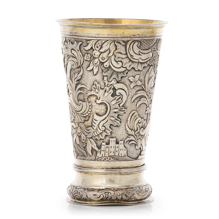 A Baltic 17th century parcel-gilt silver beaker, mark probably of Jacob Fleichman (Arensburg 1675-1698).