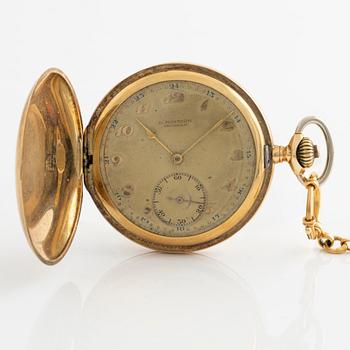 Fickur, 14K guld, kedja 18K guld, "G. Moström Stockholm", savonett, 51 mm.