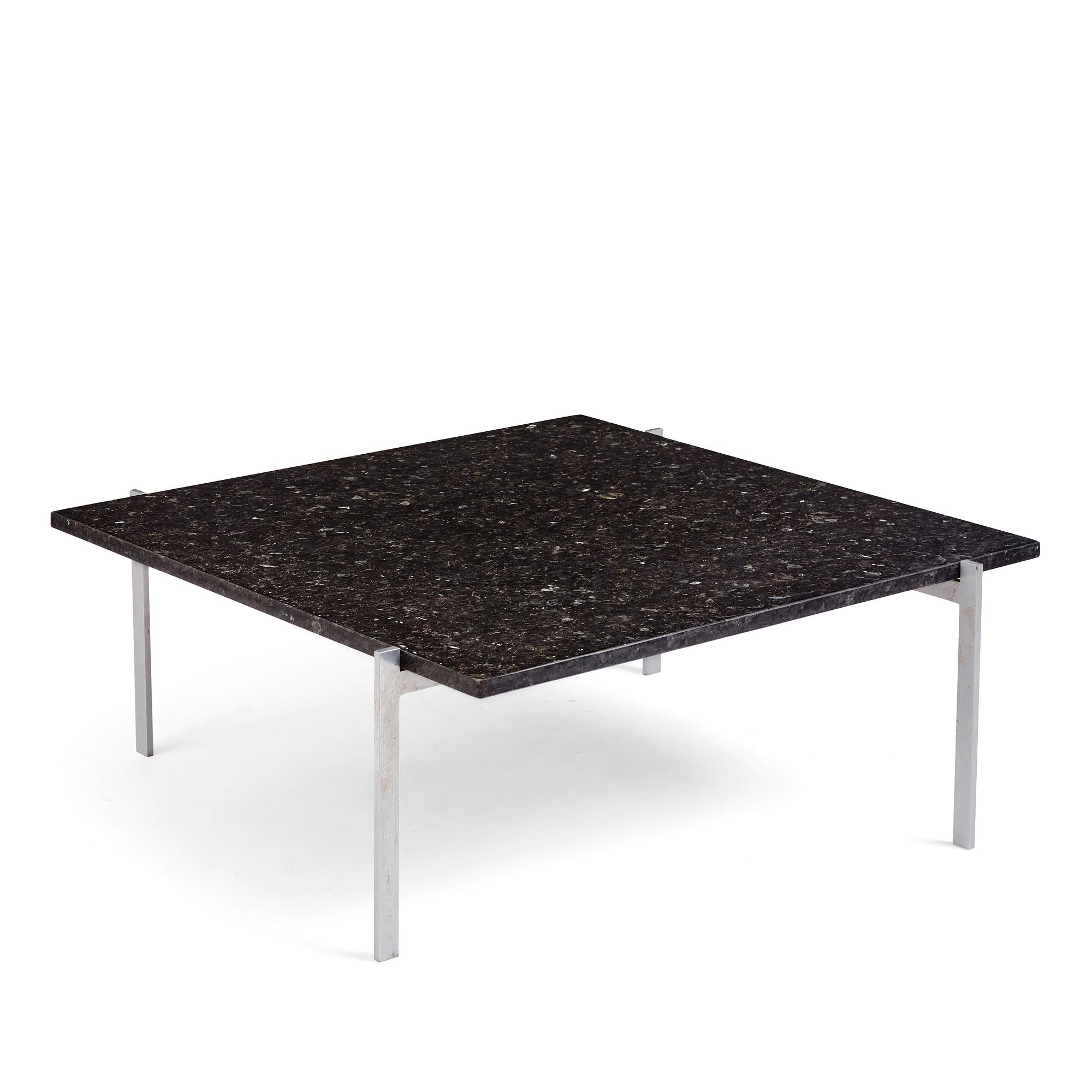 Poul Kjaerholm, a 'PK61' labradorite/larvikit stone top sofa table, edition E Kold Christensen, Denmark, early 1960s.
