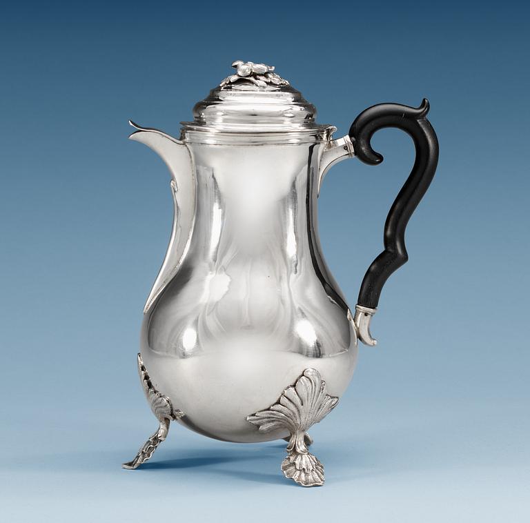 A Swedish 18th century silver coffee-pot, makers mark of  Johan Martin Loëll, Falun ca. 1780.