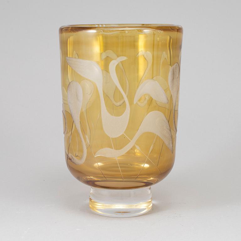 A Vicke Lindstrand engraved glass vase, Kosta, Sweden 1950-60's.