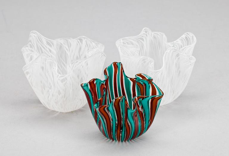 NÄSDUKSSKÅLAR, 3 st, Venini, Murano, Italien. 1900-talets andra hälft.