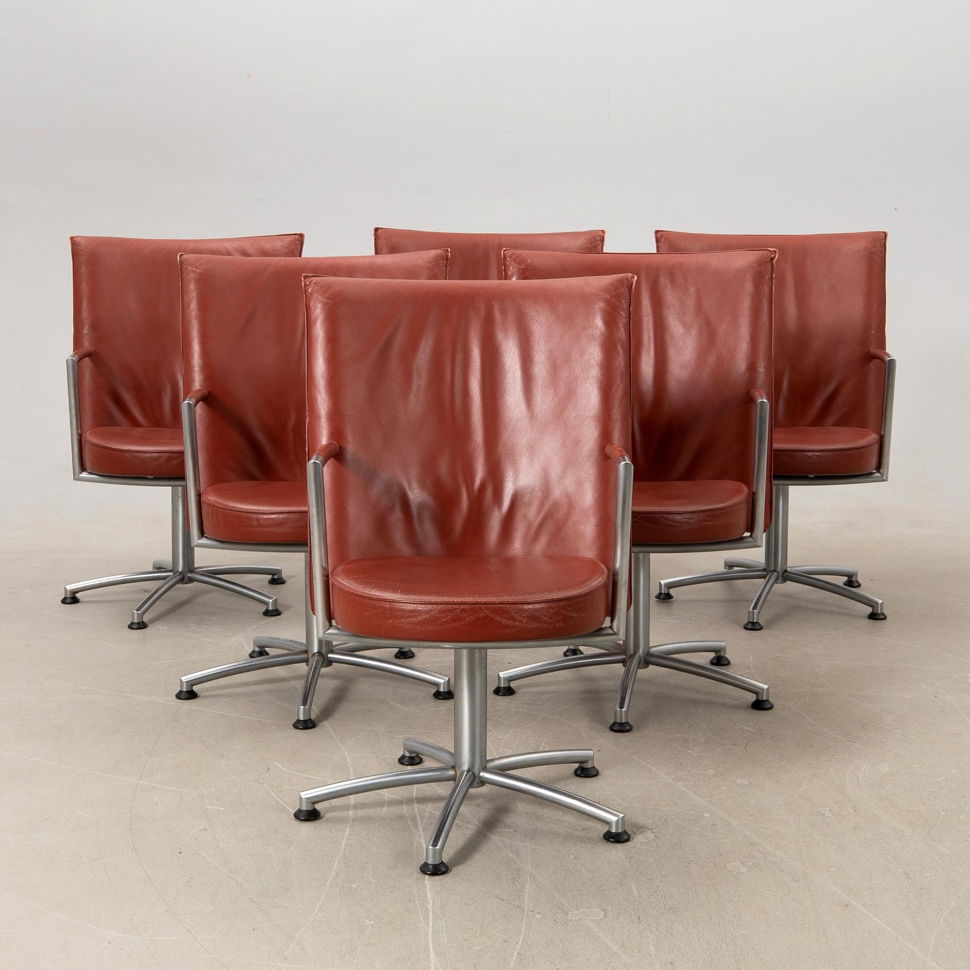 Foersom & Hiort-Lorenzen armchairs 6 pcs "Partner / EJ 70" for Erik Jørgensen Denmark, late 20th century.