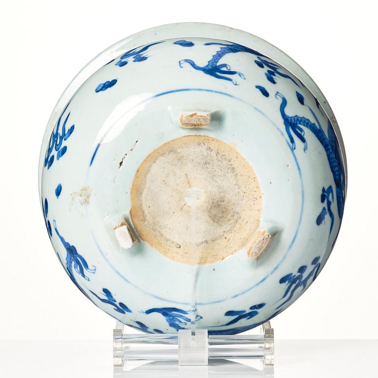 A blue and white tripod censer, Qing dynasty, 18th Century.