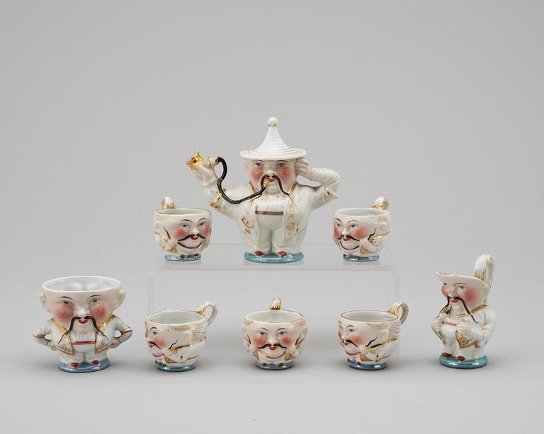 DOCKSERVISDELAR, 8 st. Porslin. England, 1800-tal.