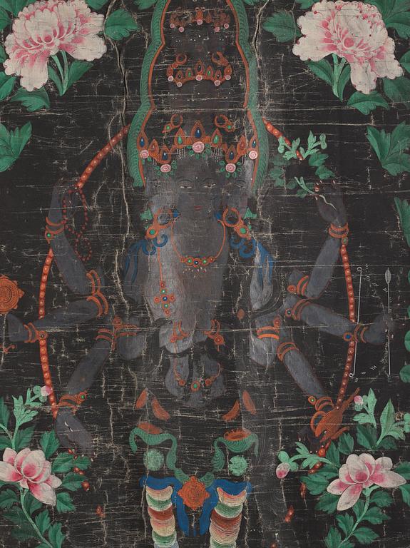 A Thangka with Avalokiteshvara, Tibet, late 19th Century.
