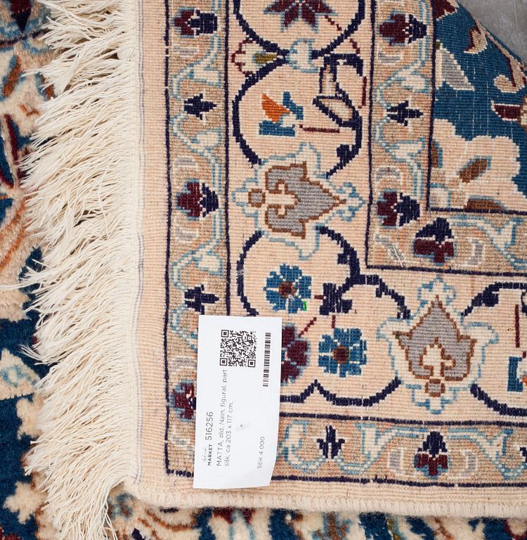 MATTA, old, Nain, figural, part silk, ca 203 x 117 cm.