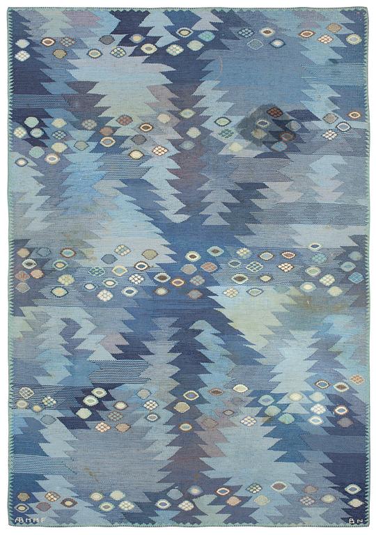 CARPET. "Tånga, blå". Tapestry weave (Gobelängteknik).  250,5 x 175,5 cm. Signed AB MMF BN.