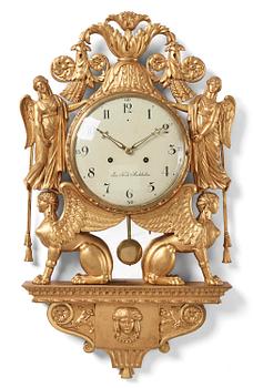 124. A late Gustavian giltwood cartel clock by J. Kock (royal watchmaker, active 1762-1803).