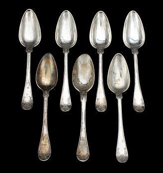 MATSKEDAR, 7 st, "Franska Liljan", bla Eric Nordin, Sundsvall, 1868. Totvikt 358 g.