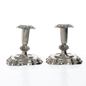 A pair of Norwegian silver candlesticks, mark of T Olsens Eftf, Bergen, Norway, Swedish import mark, 20th century.