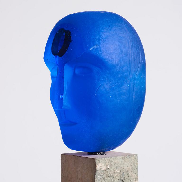 Bertil Vallien, a unique cast glass sculpture, head on stand, Kosta Boda, Sweden.