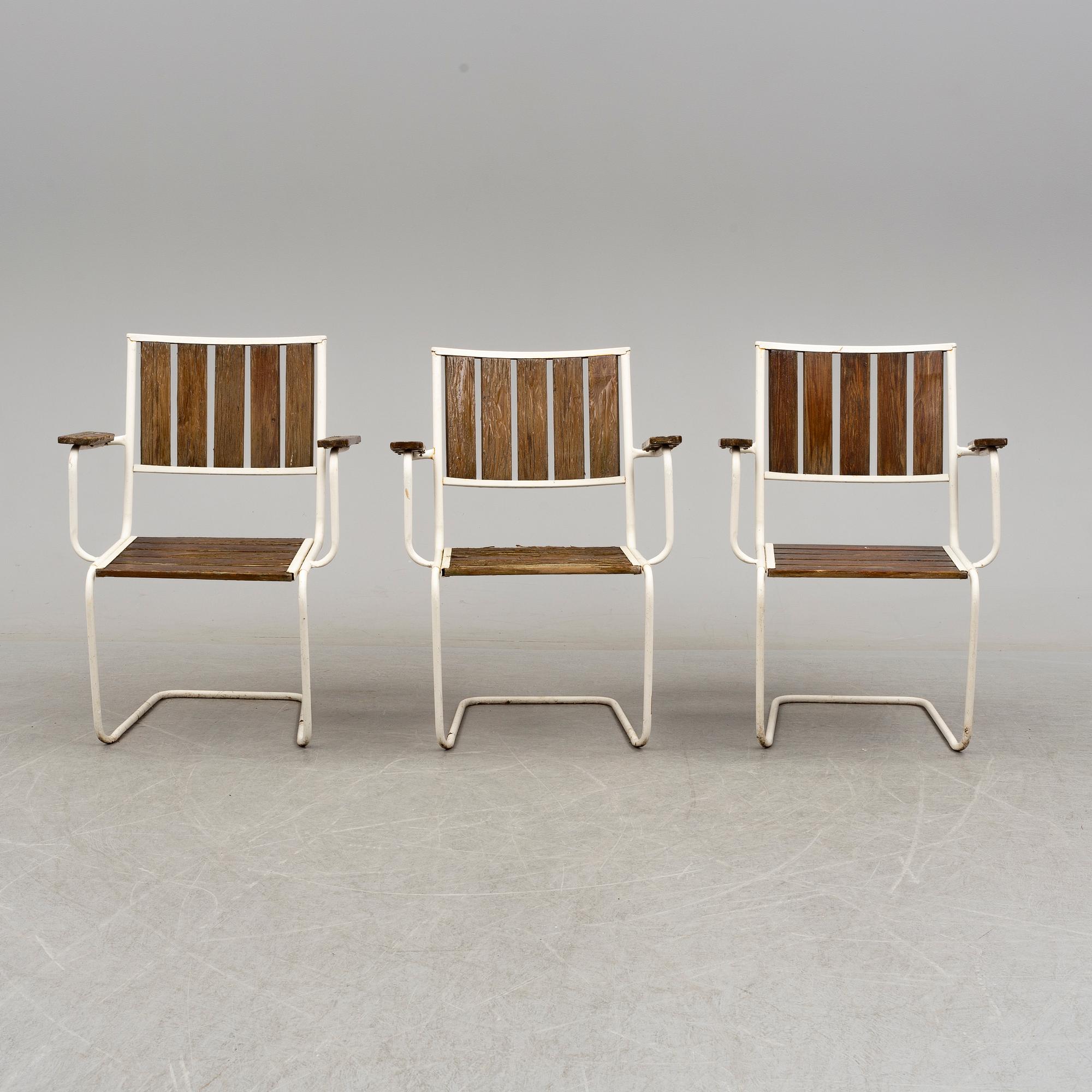 Three garden chairs, mid 20th Century.