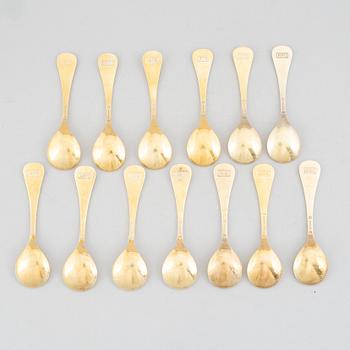 Georg Jensen, Christmas spoons/annual spoons, 13 pcs, gilded silver, Denmark 1971-1983.