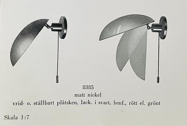 Harald Notini, a model '8385' wall light, Arvid Böhlmarks Lampfabrik, 1930s.