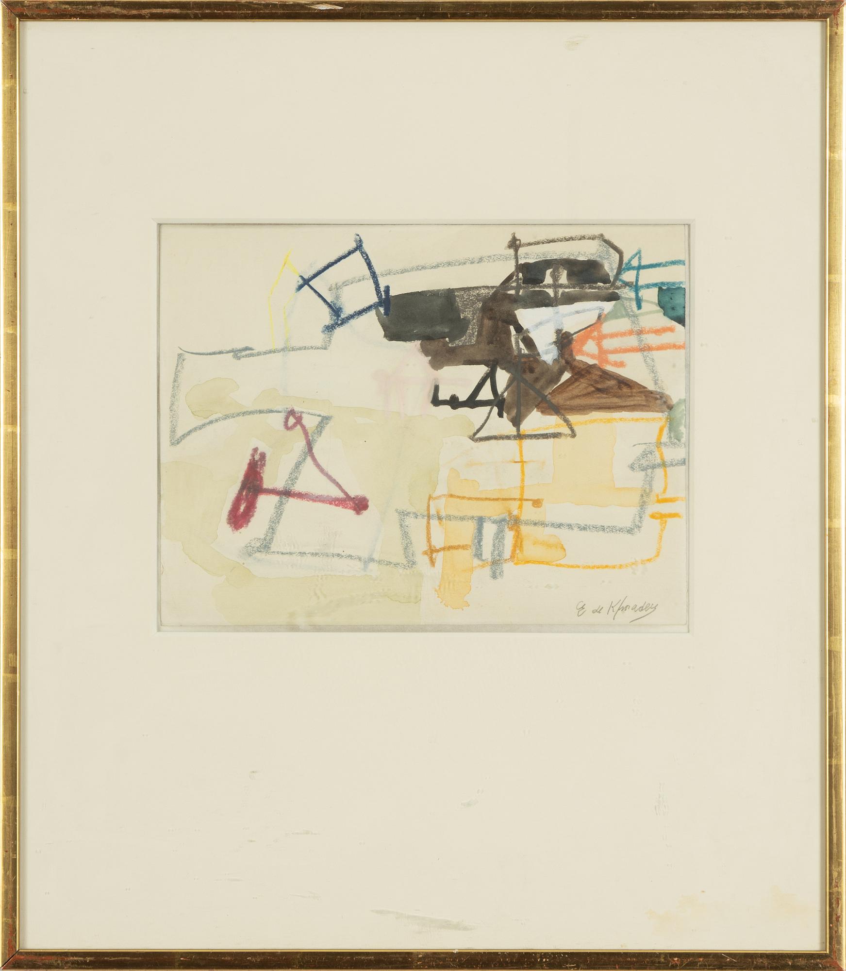 Eugène de Kermadec, blandteknik på papper, signerad.