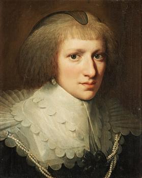 Michiel van Mierevelt Attributed to, Young lady dressed in black and pearls.