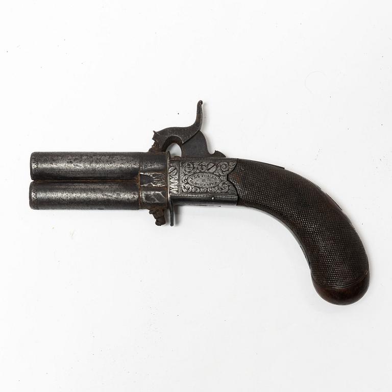 Percussion pistol, double-barrelled, William Fletcher Gloucester (1841-44).